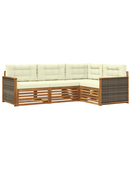 Set di divani da esterno con cuscino 4 pcs Naturale e Crema