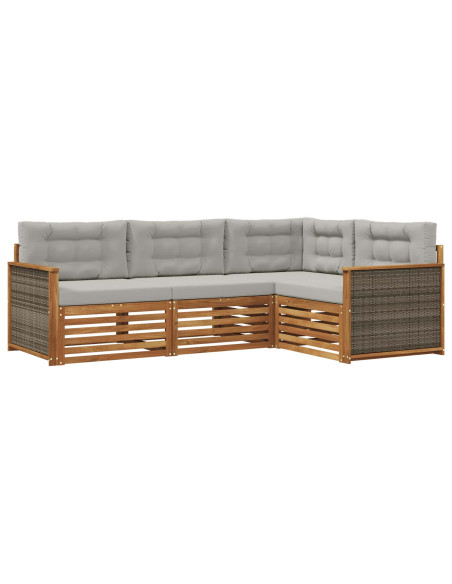 Set di divani da esterno 4 pcs Naturale e Grigio Chiaro
