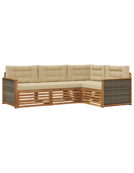 Set di divani da esterno con cuscino 4 pcs Naturale e Beige