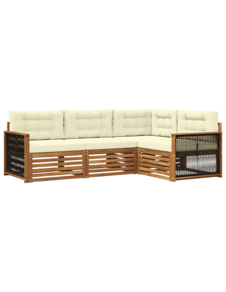 Set di divani da esterno con cuscino 4 pcs Naturale e Crema