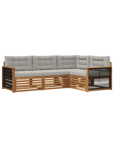 Set di divani da esterno 4 pcs Naturale e Grigio Chiaro