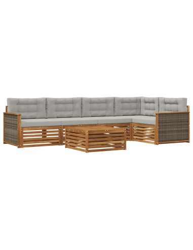 Set di divani da esterno 6 pcs Naturale e Grigio Chiaro