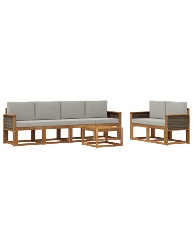 Set di divani da esterno 6 pcs Naturale e Grigio Chiaro