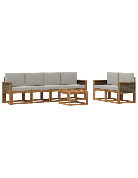 Set di divani da esterno 6 pcs Naturale e Grigio Chiaro