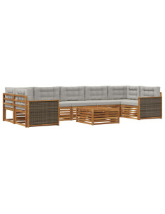 Set di divani da esterno 8 pcs Naturale e Grigio Chiaro