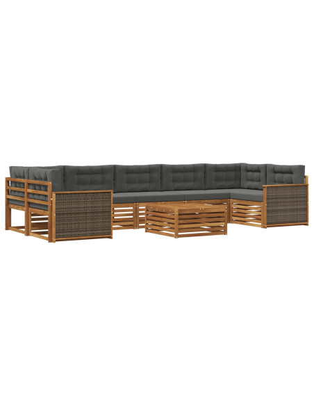 Set di divani da esterno con cuscino 8 pcs Naturale e Antracite