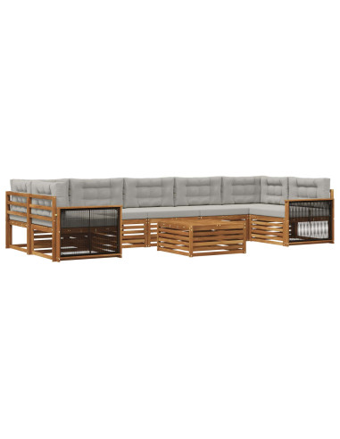 Set di divani da esterno 8 pcs Naturale e Grigio Chiaro