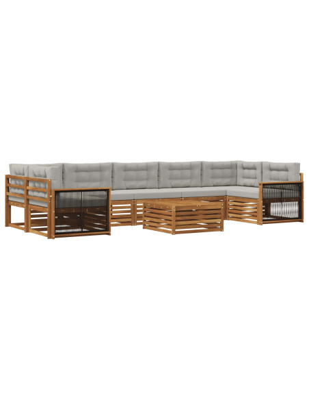 Set di divani da esterno 8 pcs Naturale e Grigio Chiaro