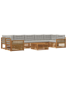 Set di divani da esterno 8 pcs Naturale e Grigio Chiaro