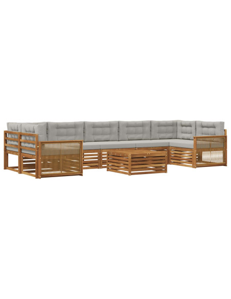 Set di divani da esterno 8 pcs Naturale e Grigio Chiaro