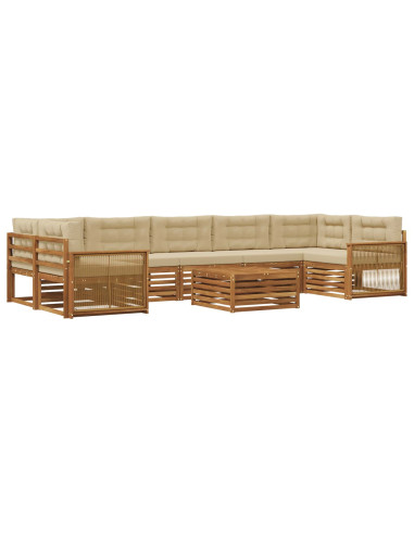 Set di divani da esterno con cuscino 8 pcs Naturale e Beige