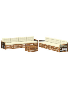 Set di divani da esterno con cuscino 9 pcs Naturale e Crema