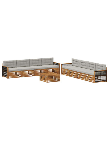 Set di divani da esterno 9 pcs Naturale e Grigio Chiaro