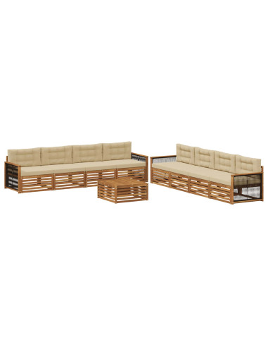 Set di divani da esterno con cuscino 9 pcs Naturale e Beige
