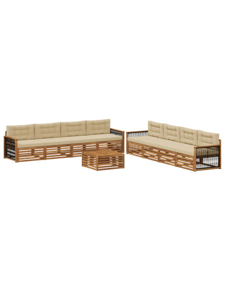 Set di divani da esterno con cuscino 9 pcs Naturale e Beige