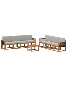 Set di divani da esterno 7 pcs Naturale e Grigio Chiaro