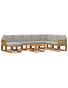 Set di divani da esterno 9 pcs Naturale e Grigio Chiaro