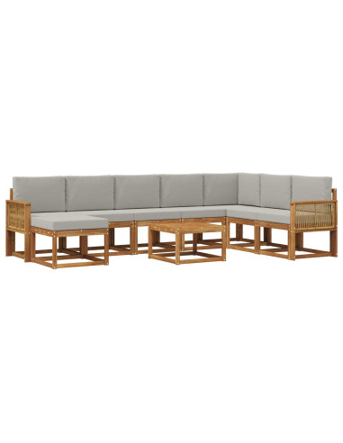 Set di divani da esterno 9 pcs Naturale e Grigio Chiaro