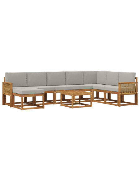 Set di divani da esterno 9 pcs Naturale e Grigio Chiaro