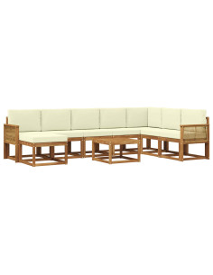 Set di divani da esterno con cuscino 9 pcs Naturale e Crema
