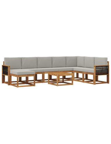 Set di divani da esterno 9 pcs Naturale e Grigio Chiaro