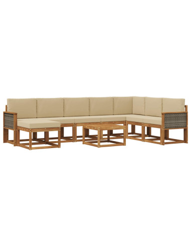 Set di divani da esterno con cuscino 9 pcs Naturale e Beige