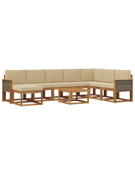 Set di divani da esterno con cuscino 9 pcs Naturale e Beige