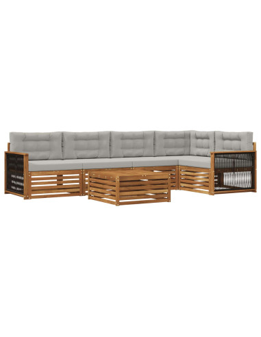 Set di divani da esterno 6 pcs Naturale e Grigio Chiaro
