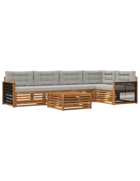 Set di divani da esterno 6 pcs Naturale e Grigio Chiaro