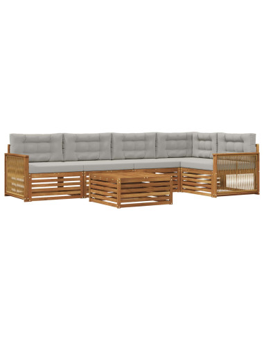Set di divani da esterno 6 pcs Naturale e Grigio Chiaro