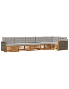 Set di divani da esterno 6 pcs Naturale e Grigio Chiaro