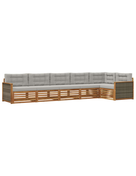 Set di divani da esterno 6 pcs Naturale e Grigio Chiaro