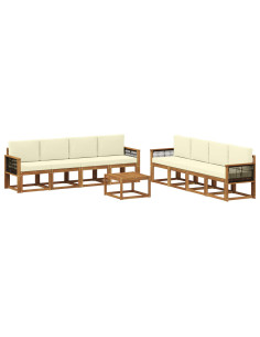 Set di divani da esterno con cuscino 7 pcs Naturale e Crema