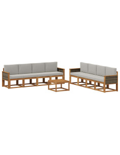 Set di divani da esterno 7 pcs Naturale e Grigio Chiaro