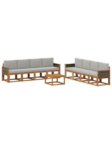 Set di divani da esterno 7 pcs Naturale e Grigio Chiaro