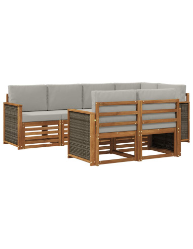 Set divano sezionale con cuscino 6 pcs Naturale e Grigio Chiaro