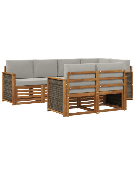Set divano sezionale con cuscino 6 pcs Naturale e Grigio Chiaro