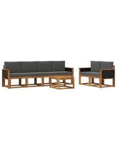 Set di divani da esterno con cuscino 6 pcs Naturale e Antracite