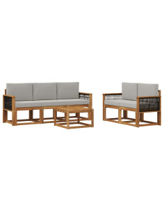 Set di divani da esterno 6 pcs Naturale e Grigio Chiaro