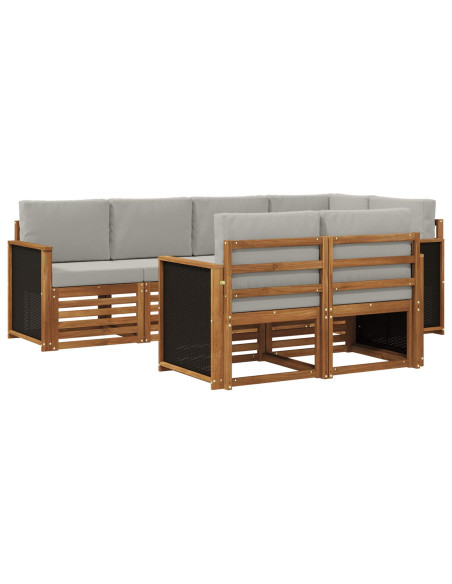 Set divano sezionale con cuscino 6 pcs Naturale e Grigio Chiaro