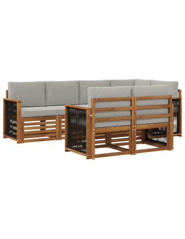 Set divano sezionale con cuscino 6 pcs Naturale e Grigio Chiaro