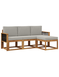 Set di divani da esterno 4 pcs Naturale e Grigio Chiaro