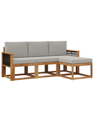 Set di divani da esterno 4 pcs Naturale e Grigio Chiaro