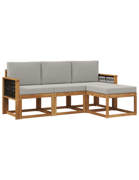 Set di divani da esterno 4 pcs Naturale e Grigio Chiaro