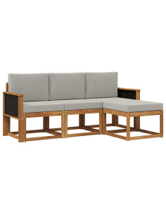 Set di divani da esterno 4 pcs Naturale e Grigio Chiaro