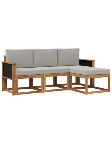Set di divani da esterno 4 pcs Naturale e Grigio Chiaro