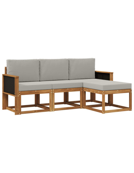 Set di divani da esterno 4 pcs Naturale e Grigio Chiaro