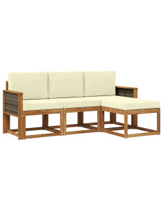 Set di divani da esterno con cuscino 4 pcs Naturale e Crema