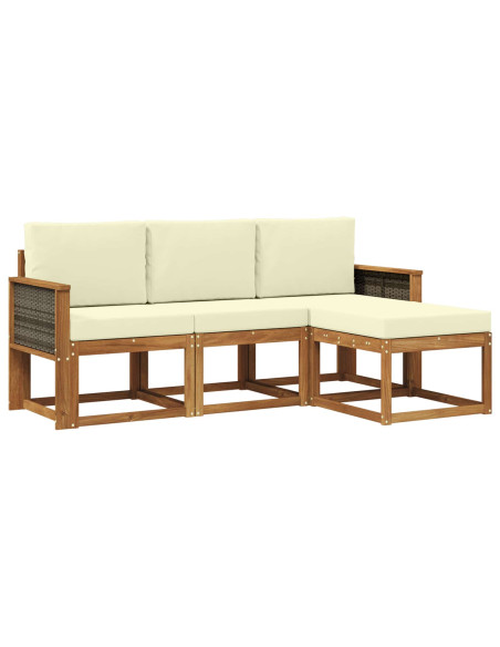 Set di divani da esterno con cuscino 4 pcs Naturale e Crema