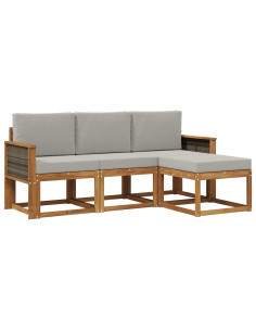 Set di divani da esterno 4 pcs Naturale e Grigio Chiaro